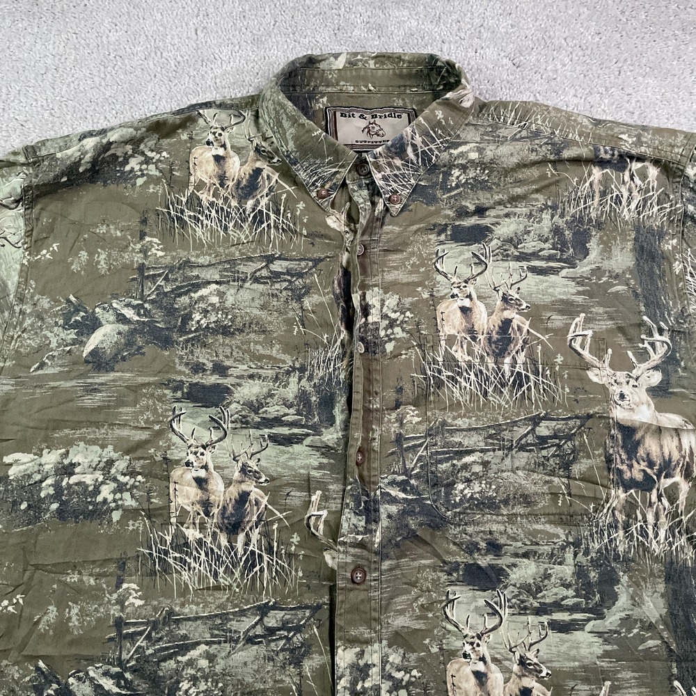 Bit and Bridle Shirt Mens 2XL XXL Brown Deer Print Hunting Outdoors Short Sleeve